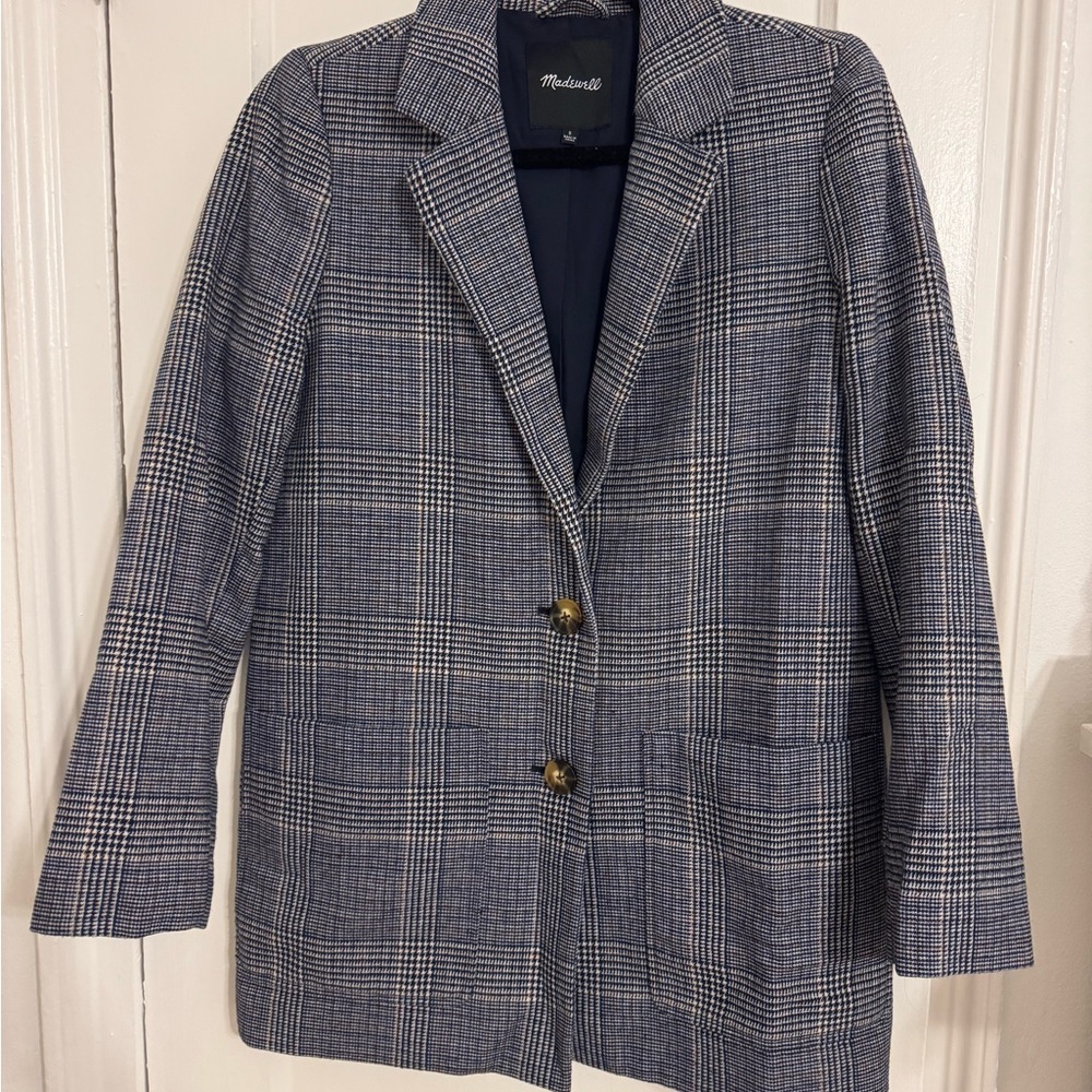 Madewell Women's Navy Plaid Blazer